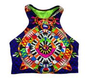 Mara Hoffman Active Racerback Neon Printed Sports Bra Long Line