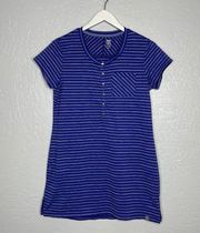 Women M Blue Selkie Striped Short Sleeve Tunic Dress Zip Pocket