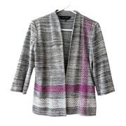 MING WANG Women's Heathered Gray Fuchsia Cardigan Sweater Jacket Size PS