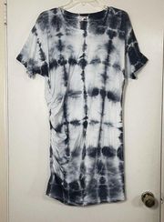 SUNDRY side shirred blue white tie dye cinch tshirt dress size large 3