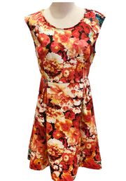 NWT  Floral Multicolor Fit Flare Dress 8 Red Orange