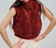 Faux Fur High Neck Solid Zipper Vest