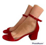 Lulu’s Red Velvet Strappy Heels Size 9