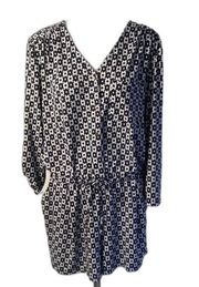 Kaari Blue Summer Long Sleeve Womens Blue & White Romper  w Buttons Size Large