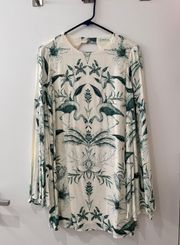 Green And White Floral Long Sleeve Dress 