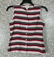 Talbots Red, White, Black Structured Sleeveless Button Up Shirt - Size 8 - Vest