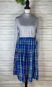 Pendleton Blue Yellow Plaid Pleated Midi Skirt