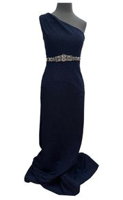 Blue Sparkle One Shoulder Asymmetrical Neck Gown Size 6