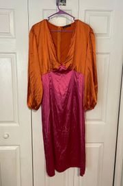 Satin Pink And Orange Midi Dress
