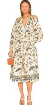 Ulla Johnson Thalia Lemonbalm Floral Print Long Sleeve Midi Dress Size 6 NEW