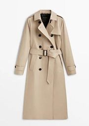 Massimo Dutti Belted Double-Breasted Cotton Trench Coat Tan Size XS NWT