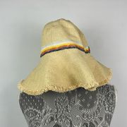 Rip Curl Yellow Woven Paper Straw Floppy Sun Hat with Retro Stripes
