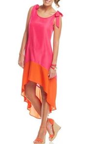 NWT Mud Pie High Low Pink and Orange Tie Shoulder Dress