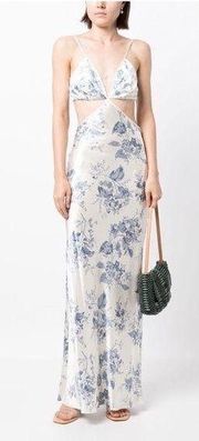 NWT REFORMATION Poppies Cutout Silk White Blue Floral Maxi Dress Sz 12