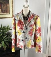 Requirements Women’s White Quilted Floral Print Full Zip Jacket Blazer Size 14