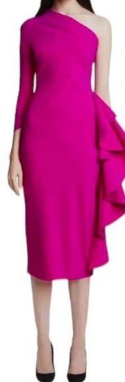 CHIARA BONI LA PETITE ROBE Sia One-Shoulder Ruffle Dress Magenta Pink Size 4 NWT