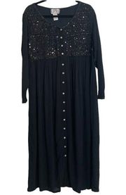 Vintage Black Beaded Sequin Embroidered Witchy Dress