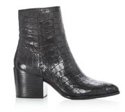 1 state Black Women's Jahmil Croc Embossed Leather High Block Heel Booties