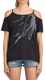 All Saints Dark Gray Flight Tyra Cold-Shoulder Graphic Tee