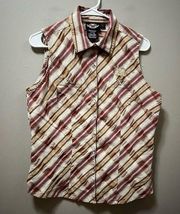 Harley Davidson plaid style sleveless snap button up shirt size Large