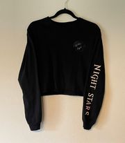 , Women’s, Long-Sleeve, Black, Cropped, Graphic Tee. Size Large.