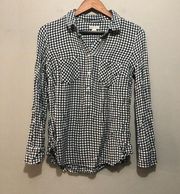 Merona Long Sleeve Button Front Collared Blouse Black/White Plaid Medium