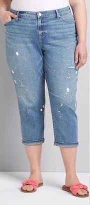 NWT Lane Bryant Signature Fit Boyfriend Capri Jean Light Wash Paint Splatter 20