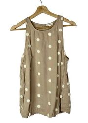 Blu Pepper Beige & White Polka Dot High Neck Tank Top S