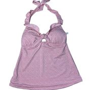 NWT Lucky Brand Mauve Ruffle Eyelet Pattern Tankini Halter Swim Top Size XS