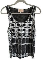Skies Are Blue Black and White Sleeveless Tribal Print Blouse - XSmall