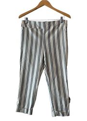 New York & Company White & Charcoal Gray Striped Cropped Pants Size Large