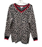 Lemon Way Leopard Print Varsity Sweater Size Large