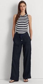 NWT Lauren Ralph Lauren 100% Linen Wide-Leg Pants Navy SZ-16