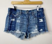 American Eagle  Two Tone vintage Hi Rise Ripped Festival Cutoffs Jean shorts &