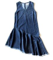 NWoT Cloth & Stone Dark Tencel Denim Fray Hem Asymmetrical Sleeveless Dress XS