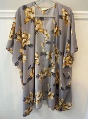By Together Womens kimono Multicolor Floral 3/4 Sleeve Open Front boho artsy Med