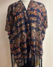 Red Camel Boho Fringe Tribal Print Kimono