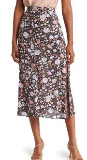 T Tahari A-Line Skirt in Black/Rust Floral Print Side Split Size 2 New With Tags