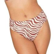 Andie Swim Hipster Bikini Bottom Bias Stripe Truffle Brown Red Cream Size Large