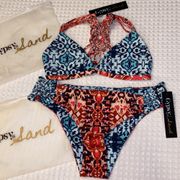 NEW! GYPSY 05 SAND Bikini Size XS Small Racerback Top Cheeky Bottoms Multi Aqua