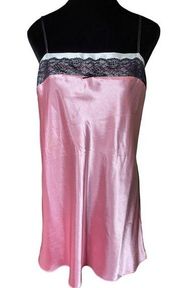 Morgan Taylor Intimates Alt Barbie Pink Black Satin Silky Lace Mini Slip Dress