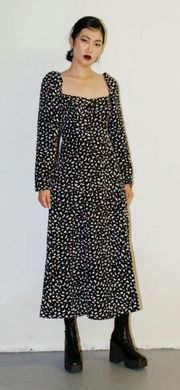 & Other Stories Black Print Puff Long Sleeve Midi Dress