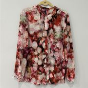 NYDJ Renaissance Moody Floral Watercolor Ruffle Buttons Down Blouse Sz M…