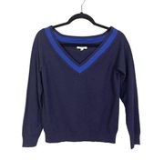 L'Agence Antoinette Women's Blue Colorblock V-neck Rib Knitted Sweater Medium