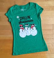 Hybrid Apparel “Chillin’With My Snowmies” Tee, Green, White, Size L (Youth)