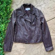 Cupcakes & Cashmere Faux Leather Zip Moto Jacket Deep Plum Brown Size M