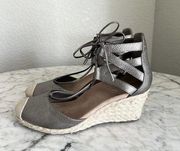 Vionic Womens Calypso Pewter Espadrilles Size 8 Lace Up Wedge Shoe