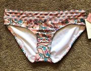 NEW NWT ALEX MARIE Banded Retro Pant Bikini Bottom Paisley Pink Blue Boho Small