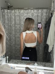 White High Neck Backless Cropped Top