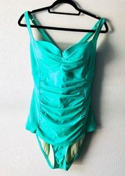 Turquoise Ruched One Piece Swimsuit Size 0 (Large/12)